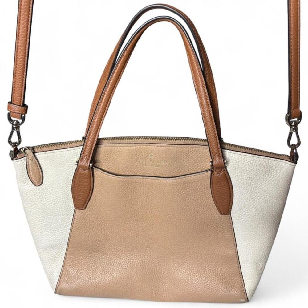 Kate Spade New York Pebbled Leather Satchel Colorblock Tan Cream Crossbody Tote